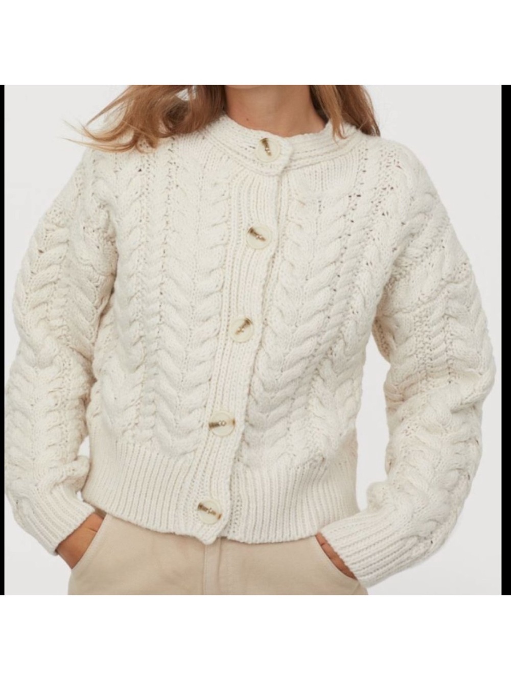 H&M Chunky Cable Knit Cardigan - Cream
